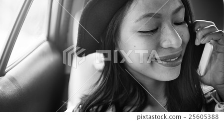 Woman Connecting Smart Phone Browsing Concept Woman Connecting Smart Phone Browsing Concept 25605388