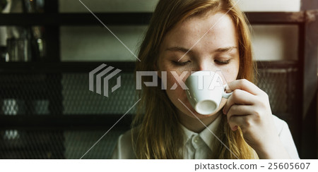 Girl Drinking Coffee Shop Concept 25605607