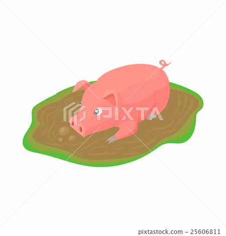 Pig in a puddle icon in cartoon style 25606811