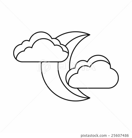 Moon and clouds icon, outline style 25607486