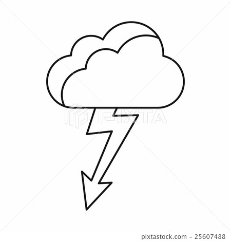 Cloud with lightning icon, outline style Cloud with lightning icon, outline style 25607488