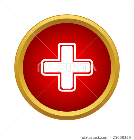 White cross on red background icon, simple style 25608359