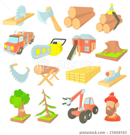 Timber industry icons set, cartoon ctyle Timber industry icons set, cartoon ctyle 25608583