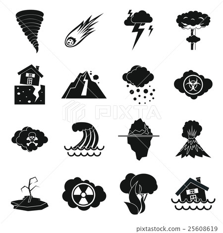 Natural disaster icons set, simple ctyle Natural disaster icons set, simple ctyle 25608619