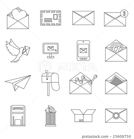 Email icons set, outline ctyle 25608750