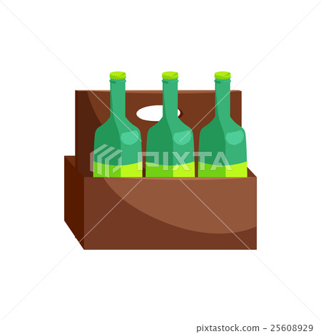 Wooden crate with beer bottles icon, cartoon style 25608929