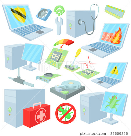 Computer repair icons set, cartoon style 25609236