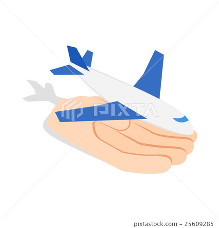 Hand holding plane icon, isometric 3d style 25609285