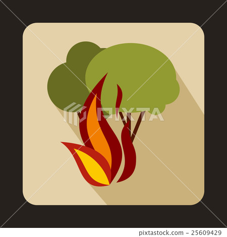 Burning forest trees icon, flat style Burning forest trees icon, flat style 25609429