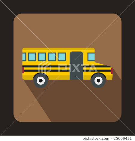 School yellow bus icon, flat style 25609431