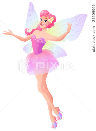 Pink fairy with butterfly wings flying and 25609966