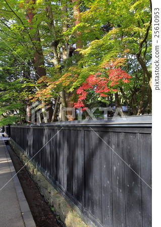 Kakunodate Townscape Blackboard fence and autumn leaves 25610953