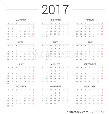 Calendar 2017 year simple style.Week starts Monday Calendar 2017 year simple style.Week starts Monday 25611568