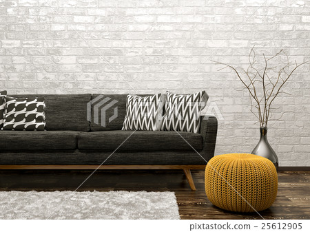 Interior of living room with sofa and pouf 3d 25612905