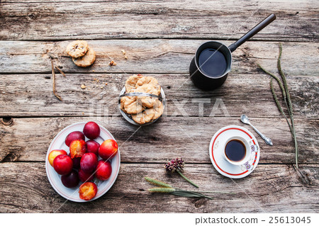 Fresh autumn breakfast for one, flat lay Fresh autumn breakfast for one, flat lay 25613045