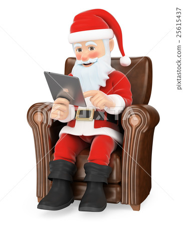 3D Santa Claus sitting on a sofa with a tablet - Stock Illustration ...