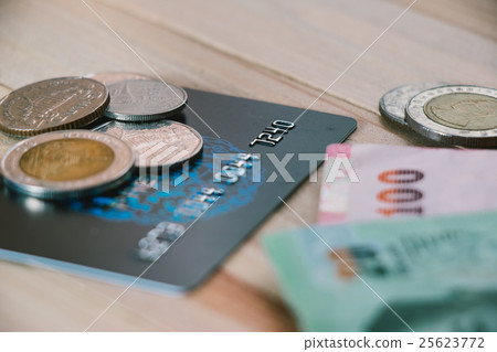 Credit card, plastic money, put on smartphone. Credit card, plastic money, put on smartphone. 25623772