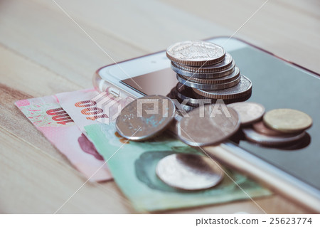 Credit card, plastic money, put on smartphone. Credit card, plastic money, put on smartphone. 25623774