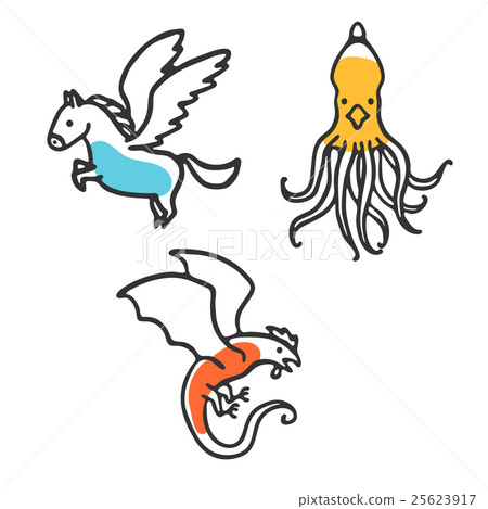 Set of cute little cartoon mythical beasts Set of cute little cartoon mythical beasts 25623917