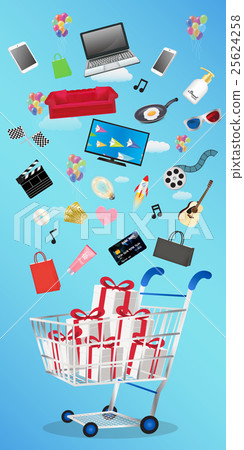 General object floating over gift box on cart 25624258