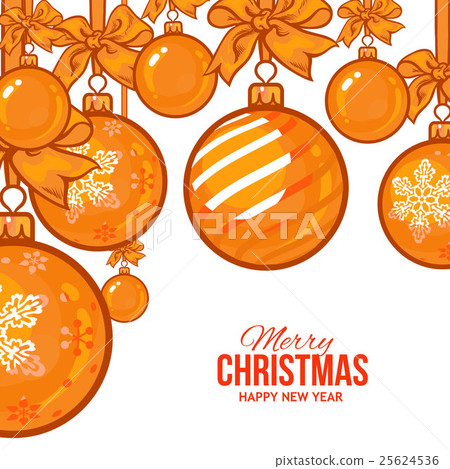 Gold Christmas balls with ribbon and bows - Stock Illustration ...