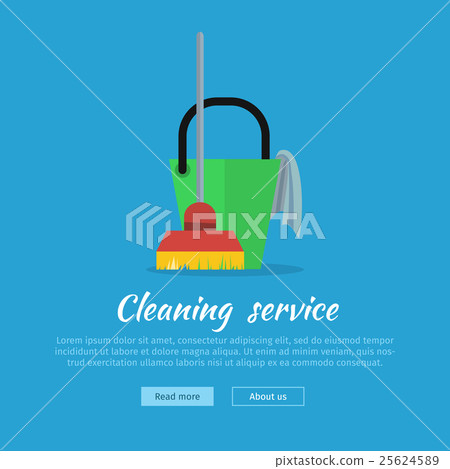 Cleaning Web Banner. Bucket with Duster and Broom Cleaning Web Banner. Bucket with Duster and Broom 25624589