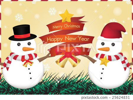 christmas and happy new year ribbin with snowman 25624831