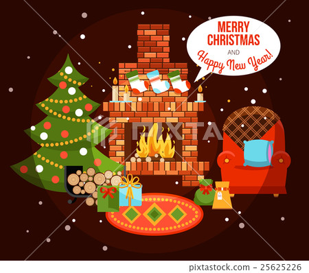 Christmas Holiday Fireplace Illustration 25625226