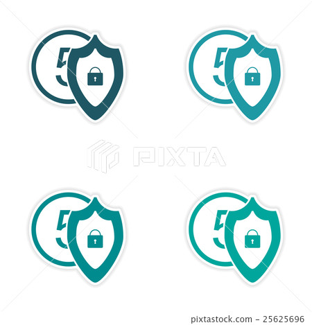 Stylish assembly sticker on paper Coin and Shield Stylish assembly sticker on paper Coin and Shield 25625696