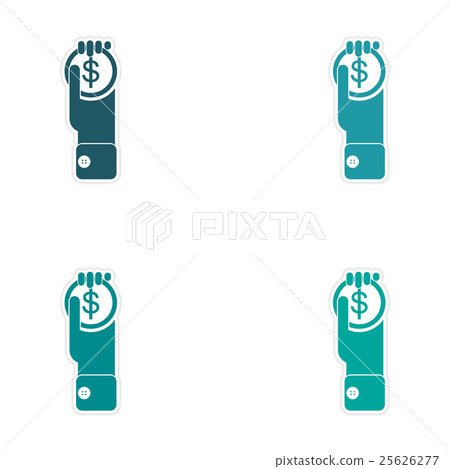 Set of stylish sticker on paper Money in hand Set of stylish sticker on paper Money in hand 25626277
