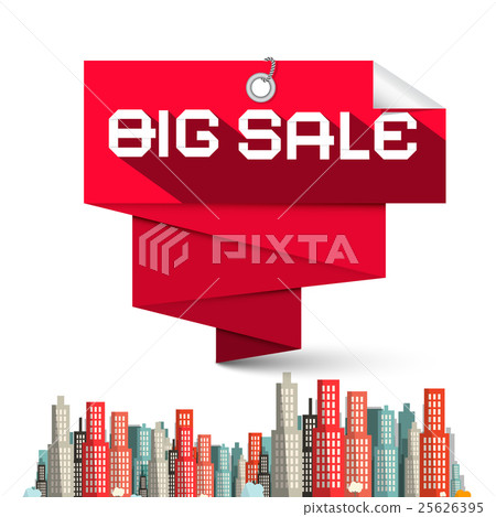 Big Sale Red Label and Skyscrapers Vector 25626395