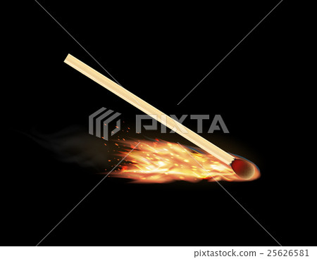 burning matchstick on a black background 25626581
