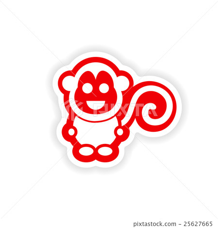 paper sticker on white background little monkey 25627665