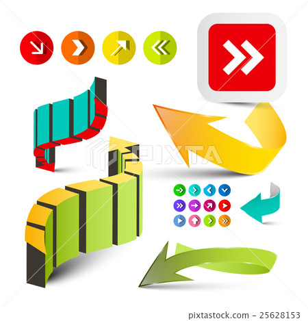 Colorful Arrows Set. Vector 3D Arrow Icons - Stock Illustration ...