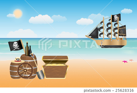 pirate treasure with pirate ship scene at beach pirate treasure with pirate ship scene at beach 25628316
