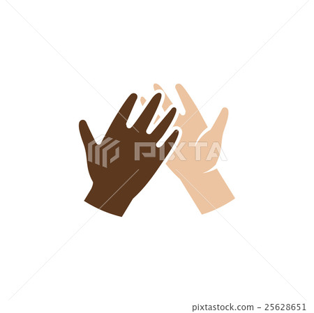 Stock Illustration: Isolated abstract dark and light skin human hands