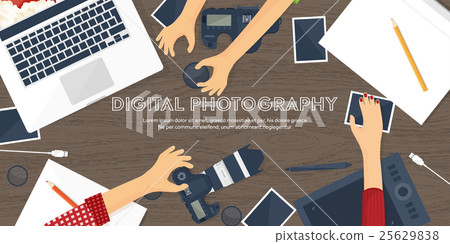 Photographer equipment on a table. Photography Photographer equipment on a table. Photography 25629838