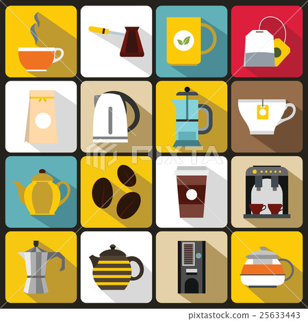 Tea and coffee icons set, flat style - Stock Illustration [25633443 ...