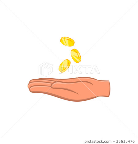 Hand and falling coins icon, cartoon style 25633476