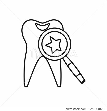 Tooth with magnifying glass icon, outline style 25633873