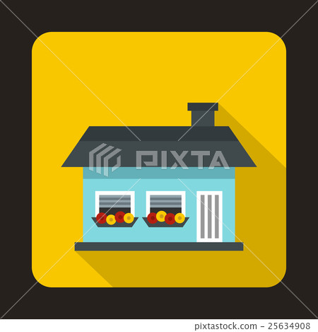 Small blue cottage icon, flat style - Stock Illustration [25634908] - PIXTA
