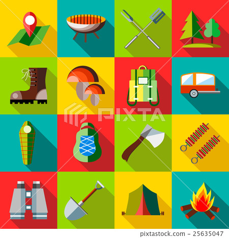 Camping icons set, flat style 25635047