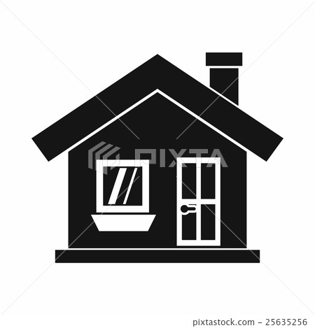 One-storey house with a chimney icon, simple style One-storey house with a chimney icon, simple style 25635256