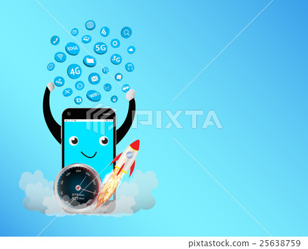 smartphone with speed meter and apps icon floating smartphone with speed meter and apps icon floating 25638759