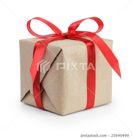 present box from brown papaer with red ribbon bow present box from brown papaer with red ribbon bow 25640499