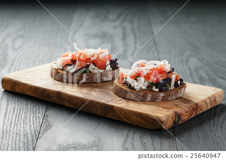 rye sandwich or bruschetta with ricotta, herbs and rye sandwich or bruschetta with ricotta, herbs and 25640947