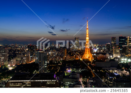 東京鐵塔和晚上風景和東京中心夜視圖 東京鐵塔和晚上風景和東京中心夜視圖 25645385