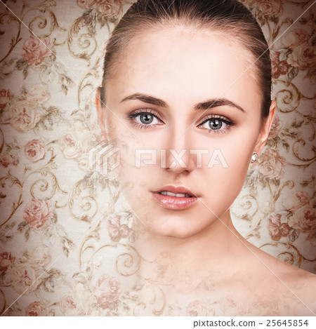 Woman posing over wallpaper background Woman posing over wallpaper background 25645854