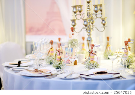 Table set for an event party or wedding reception Table set for an event party or wedding reception 25647035