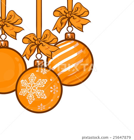 Gold Christmas balls with ribbon and bows - Stock Illustration ...